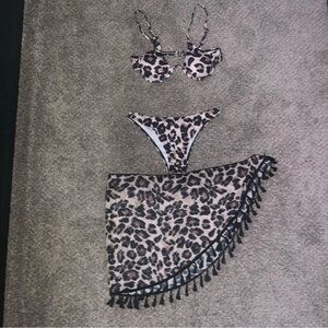 Leopard Print Bikini Set with Tassel Cover-Up